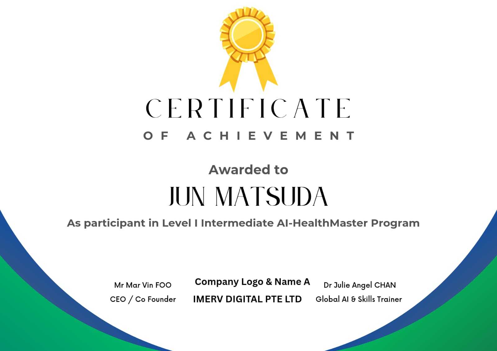 iMerv Certificate Sample