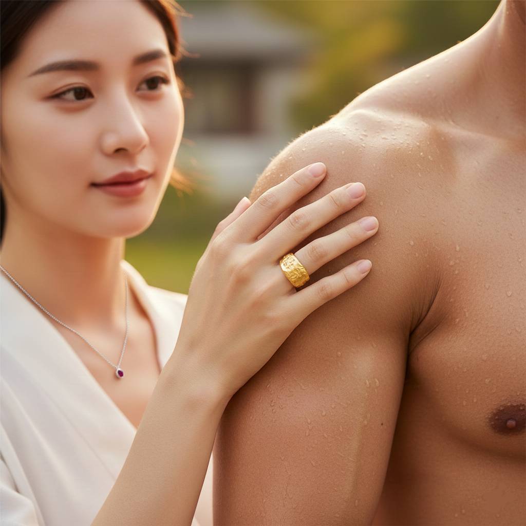 Pair of radiant hands on muscular arm